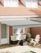 vidaXL Прибираща се тента Зелен и бял 400 × 300 cm Полиестер и метал