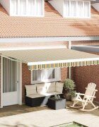vidaXL Прибираща се тента Зелен и бял 400 × 350 cm