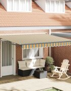 vidaXL Прибираща се тента Зелен и бял 400 × 350 cm Полиестер