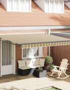 vidaXL Прибираща се тента Зелен и бял 400 × 350 cm Тъкан и алуминий