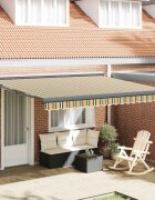 vidaXL Прибираща се тента Зелен и бял 400 × 350 cm Тъкан и алуминий