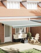 vidaXL Прибираща се тента Зелен и бял 450 × 300 cm Полиестер