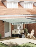 vidaXL Прибираща се тента Зелен и бял 450 × 300 cm Тъкан и алуминий