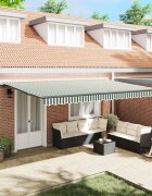 vidaXL Прибираща се тента Зелен и бял 500 × 300 cm Тъкан и алуминий