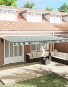 vidaXL Прибираща се тента Зелен и бял 600 × 300 cm Тъкан и алуминий