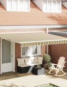 vidaXL Прибираща се тента Зелен и жълт 400 × 350 cm Тъкан и алуминий