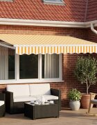 vidaXL Прибираща се тента Жълт и бял 35 x 2 m