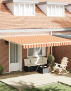 vidaXL Прибираща се тента Жълт и оранжев 450 × 350 cm Тъкан и алуминий