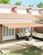 vidaXL Прибираща се тента Жълт и оранжев 600 × 350 cm Тъкан и алуминий
