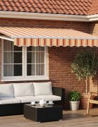 vidaXL Прибираща се тента Жълто оранжево и бяло 35 x 2 m