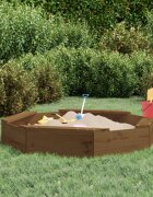 vidaXL Пясъчник със седалки меденокафяв осмоъгълен бор масив