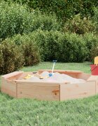 vidaXL Пясъчник със седалки осмоъгълен масивна дървесина бор