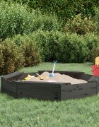 vidaXL Пясъчник със седалки сив осмоъгълен масивна дървесина бор