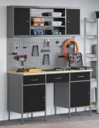 vidaXL Работен кабинет 10 бр. Черно Инженерна дървесина и стомана