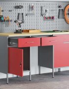 vidaXL Работен кабинет 3 бр. Червено Инженерна дървесина и стомана