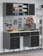 vidaXL Работен кабинет 7 бр. Черно Инженерна дървесина и стомана