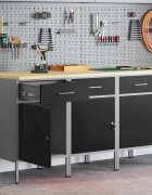 vidaXL Работен кабинет с чекмедже 3 бр. Черен и Сив 150 x 55 x 85 см