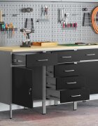 vidaXL Работен кабинет с чекмедже 3 бр. Черен и Сив 150 x 55 x 85 см