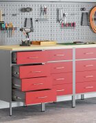 vidaXL Работен кабинет с чекмедже 3 бр. Червен и сив 150 x 55 x 85 см