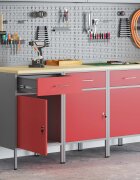 vidaXL Работен кабинет с чекмедже 3 бр. Червен и сив 150 x 55 x 85 см