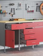 vidaXL Работен кабинет с чекмедже 3 бр. Червен и сив 150 x 55 x 85 см