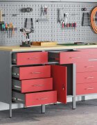 vidaXL Работен кабинет с чекмедже 3 бр. Червен и сив 150 x 55 x 85 см