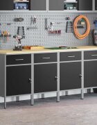 vidaXL Работен кабинет с чекмедже 4 бр. Черен и Сив 200 x 55 x 85 см