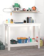 vidaXL Работна маса бяла 110x50x80 см борово дърво масив