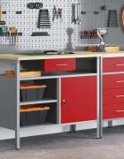 vidaXL Работна маса с чекмедже с рафт Червен и сив 100 x 55 x 85 см