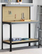 vidaXL Работна маса с рафт със съхранение Черен 114 x 54 x 145 см