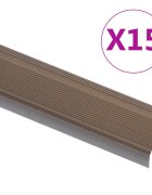 vidaXL Ръбове за стъпала Г-образни 15 бр алуминий 100 см кафяви