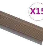 vidaXL Ръбове за стъпала Г-образни 15 бр алуминий 90 см кафяви