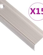 vidaXL Ръбове за стъпала Г-образни 15 бр алуминий 90 см шампанско