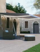 vidaXL Ръчна тента със соларно LED осветление 6 x 3 m Синя и бяла райе