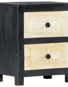 vidaXL Ръчно издълбано нощно шкафче сиво 40x30x50 см манго масив