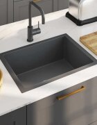 vidaXL Ръчно изработена кухненска мивка черна неръждаема стомана