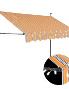 vidaXL Ръчно прибиращ се сенник с LED 250 см жълто и синьо