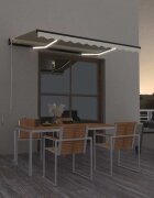 vidaXL Ръчно прибиращ се сенник с LED 350x250 см кремав