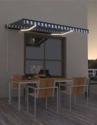 vidaXL Ръчно прибиращ се сенник с LED 350x250 см синьо и бяло