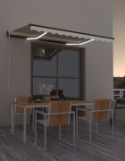 vidaXL Ръчно прибиращ се сенник с LED 350x250 см жълто и бяло