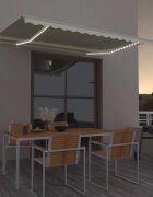 vidaXL Ръчно прибиращ се сенник с LED 400x300 см кремав