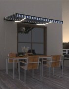 vidaXL Ръчно прибиращ се сенник с LED 400x300 см синьо и бяло