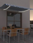 vidaXL Ръчно прибиращ се сенник с LED 400x300 см синьо и бяло