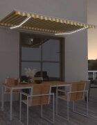 vidaXL Ръчно прибиращ се сенник с LED 400x300 см жълто и бяло