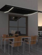 vidaXL Ръчно прибиращ се сенник с LED 400x350 см антрацит