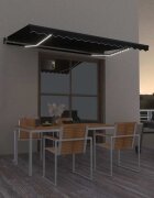 vidaXL Ръчно прибиращ се сенник с LED 400x350 см антрацит