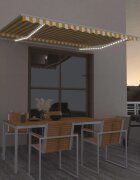 vidaXL Ръчно прибиращ се сенник с LED 400x350 см жълто и бяло