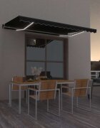 vidaXL Ръчно прибиращ се сенник с LED 450x350 см антрацит
