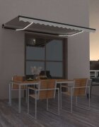 vidaXL Ръчно прибиращ се сенник с LED 450x350 см кремав