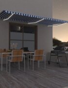 vidaXL Ръчно прибиращ се сенник с LED 600x350 см синьо и бяло